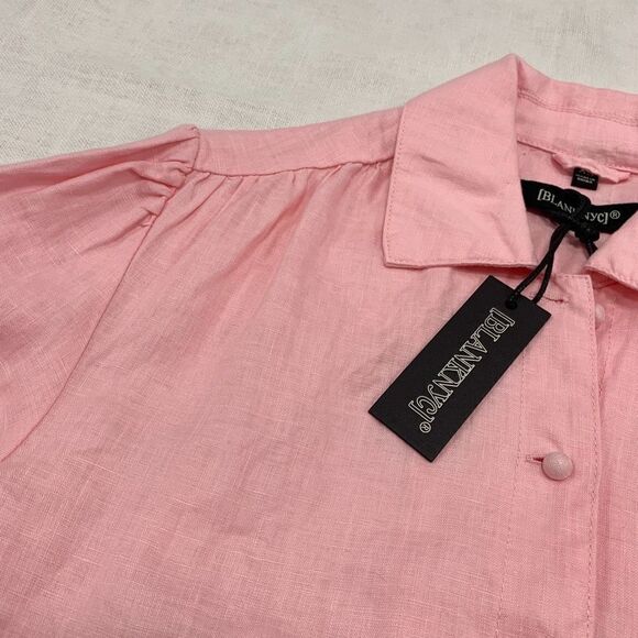 NWT BlankNYC XS 100% linen pink cropped button down shirt - Picture 6 of 11